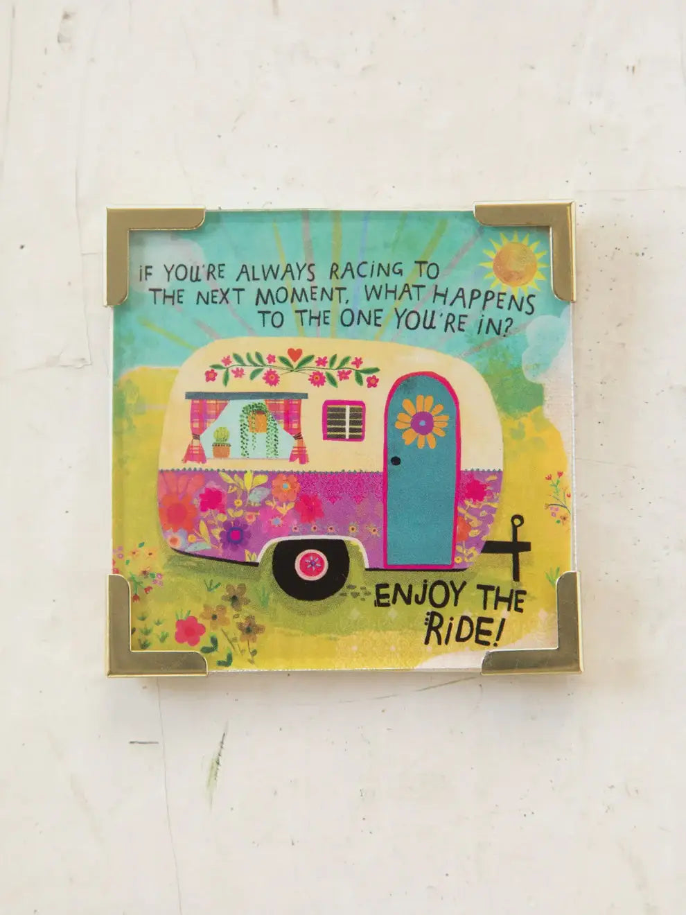 Magnet featuring framed camper-themed art with motivational quote, perfect for shop Daisy