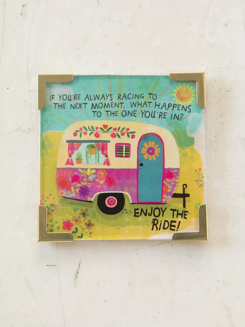 Magnet featuring framed camper-themed art with motivational quote, perfect for shop Daisy