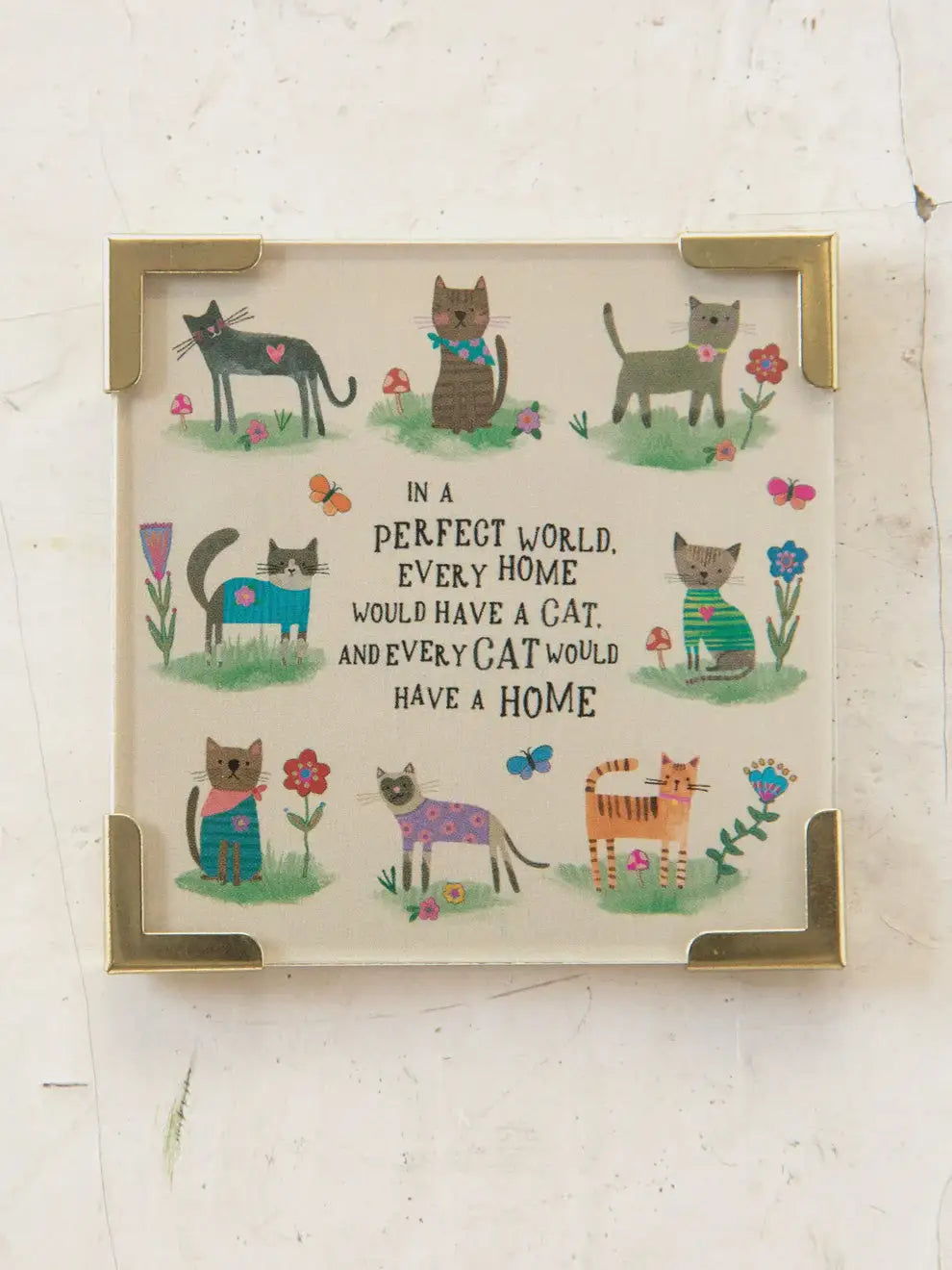 Framed cat-themed art magnet with heartwarming message, perfect for women’s boho chic clothing from Shop Daisy