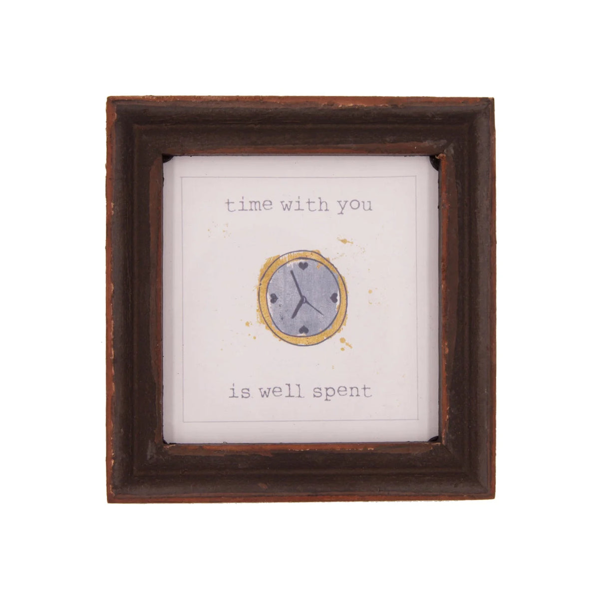 Framed clock artwork in small wooden frame with I’m with you is split design