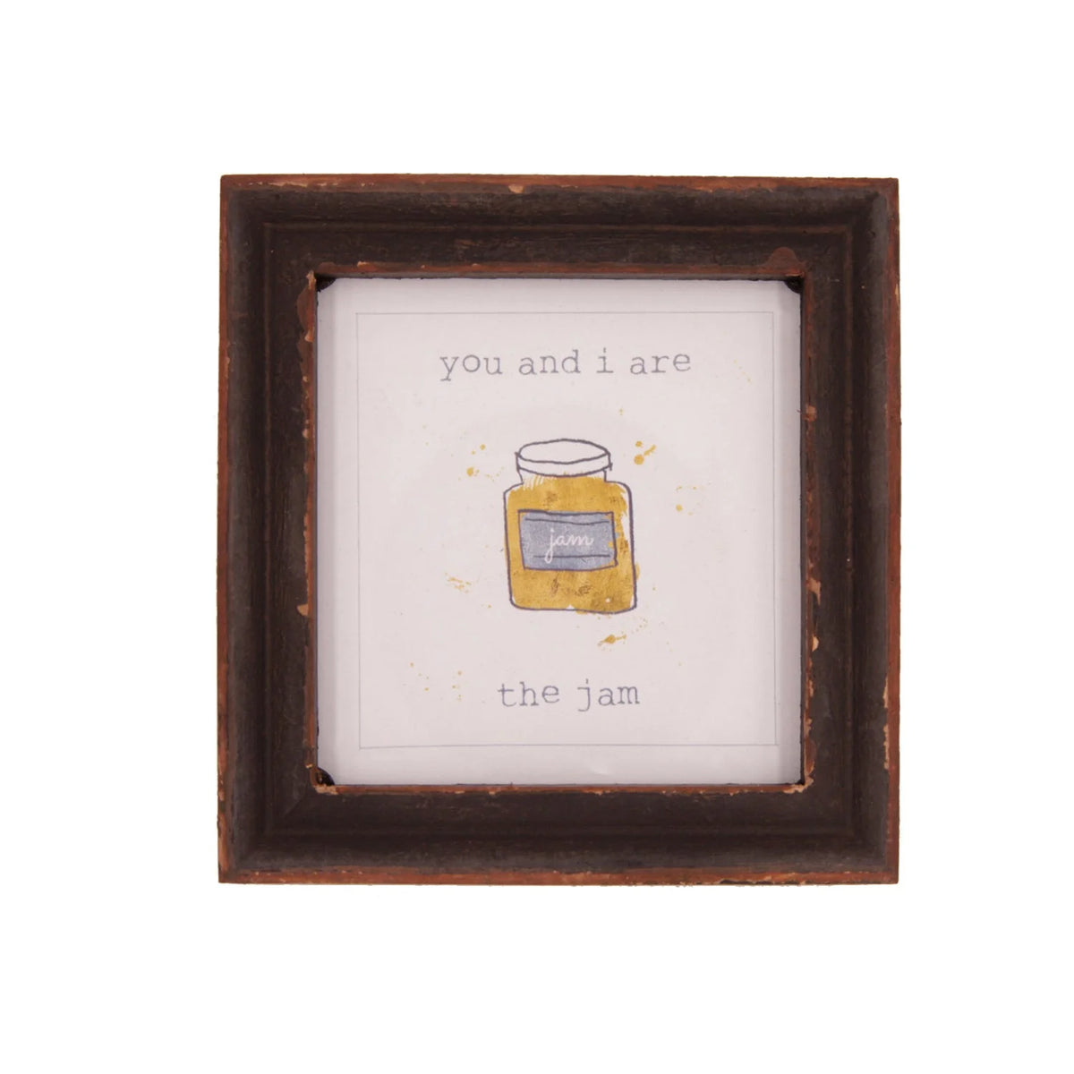 Framed picture of a jar of honey in YOU AND I ARE THE JAM wood framed decor