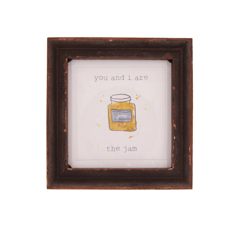 Framed picture of a jar of honey in YOU AND I ARE THE JAM wood framed decor