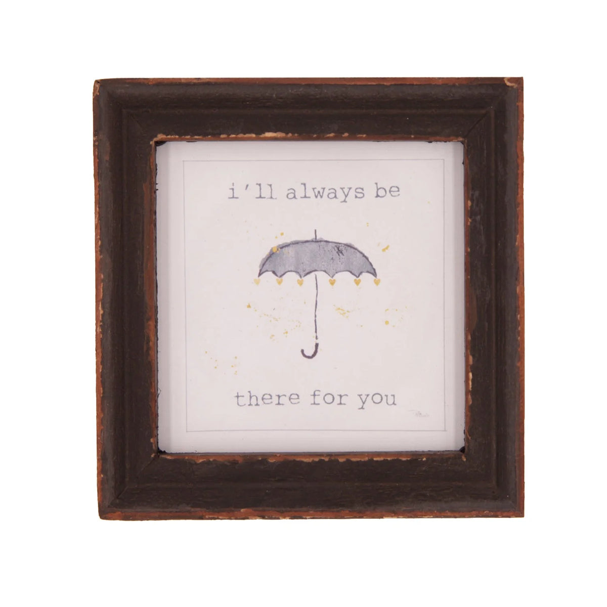 Framed decor featuring an umbrella and comforting words in wood framed design