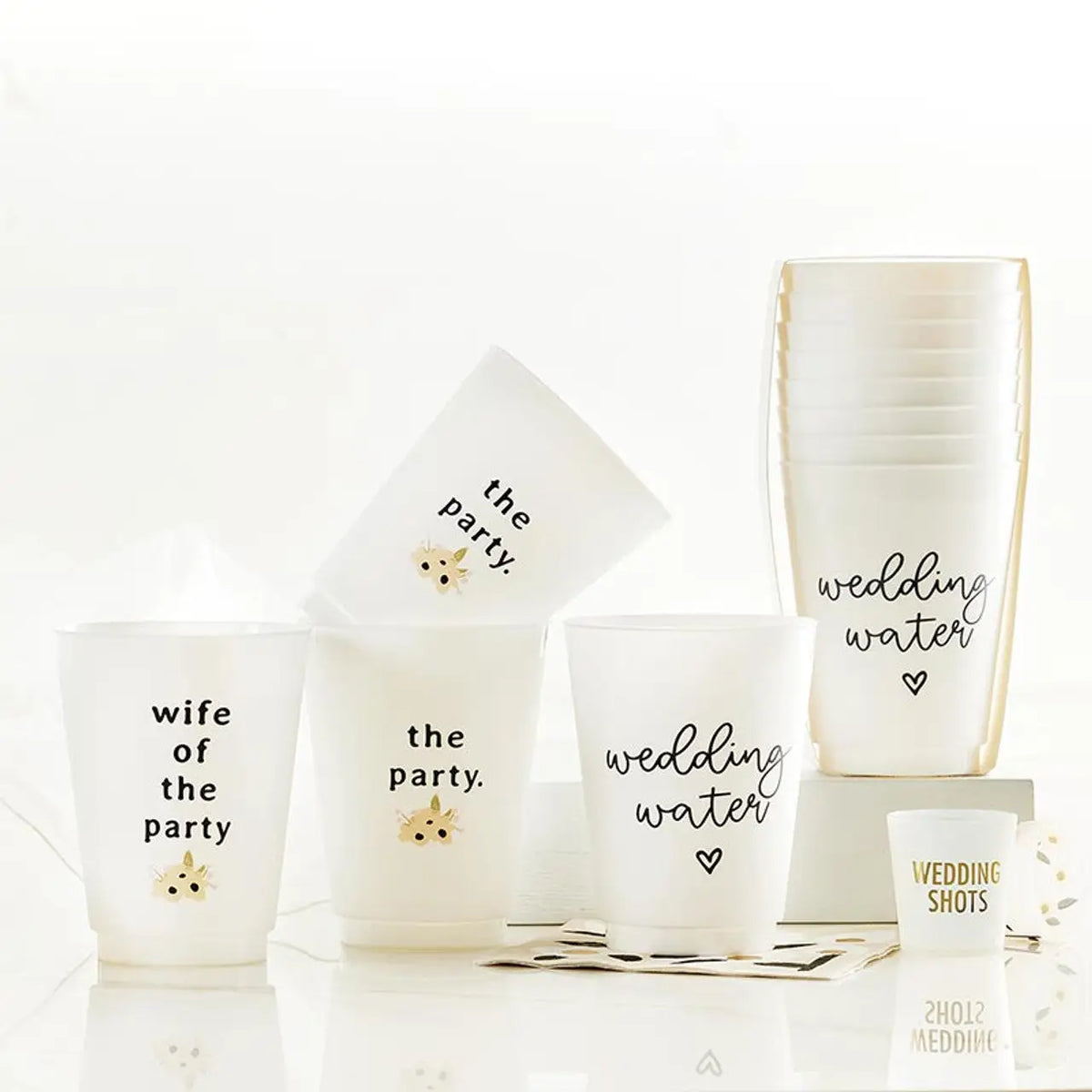 Frosted plastic party cups for weddings, perfect with women’s boho chic clothing