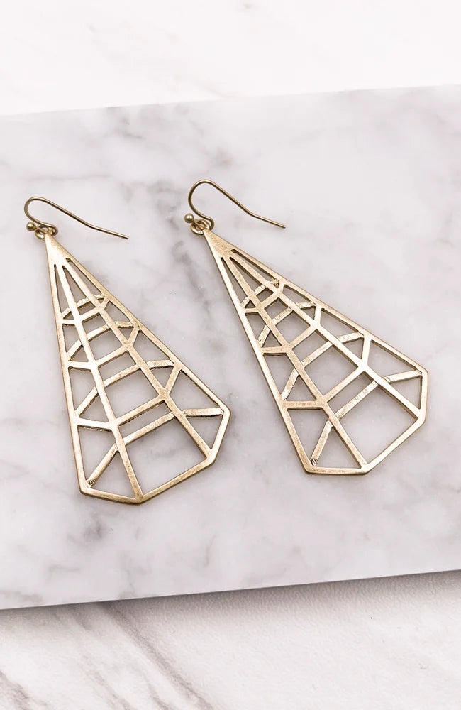 Gold Cage Triangle Earrings featuring a stylish geometric design in elegant gold