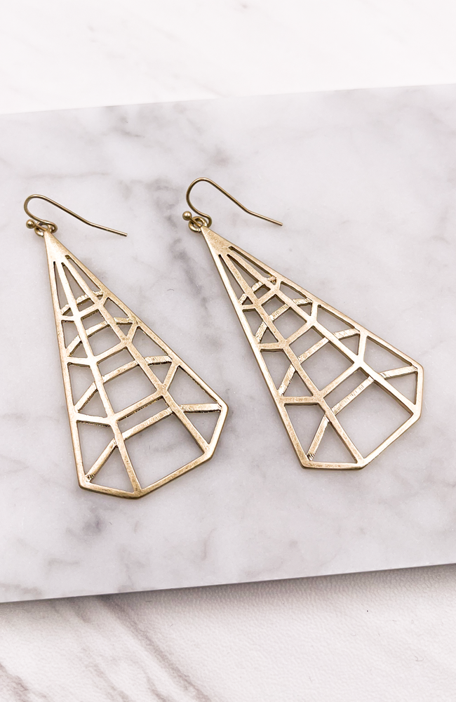 Gold Cage Triangle Earrings - Earrings