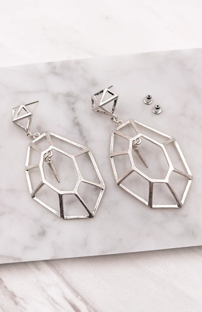 Stylish Silver Cage Dangling Earrings featuring a unique geometric design