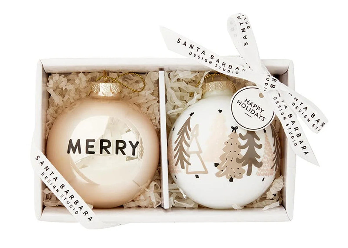 Gift box with two festive Glass Christmas Ornaments from Christmas Ornaments Sets