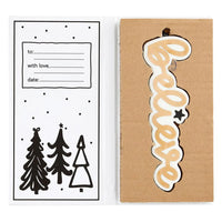 Winter-themed gift tag set with a believe ornament in a Holiday Tree Ornament gift box