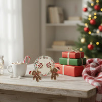 Gingerbread man and peppermint dangle earrings set in brown and white