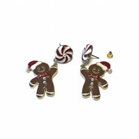 Festive gingerbread man peppermint dangle earrings with candy cane accents