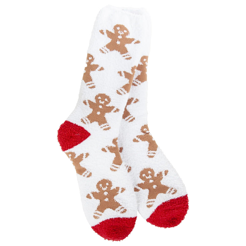 Ginger Snap Holiday Cozy Crew socks with red toes and heels on white background