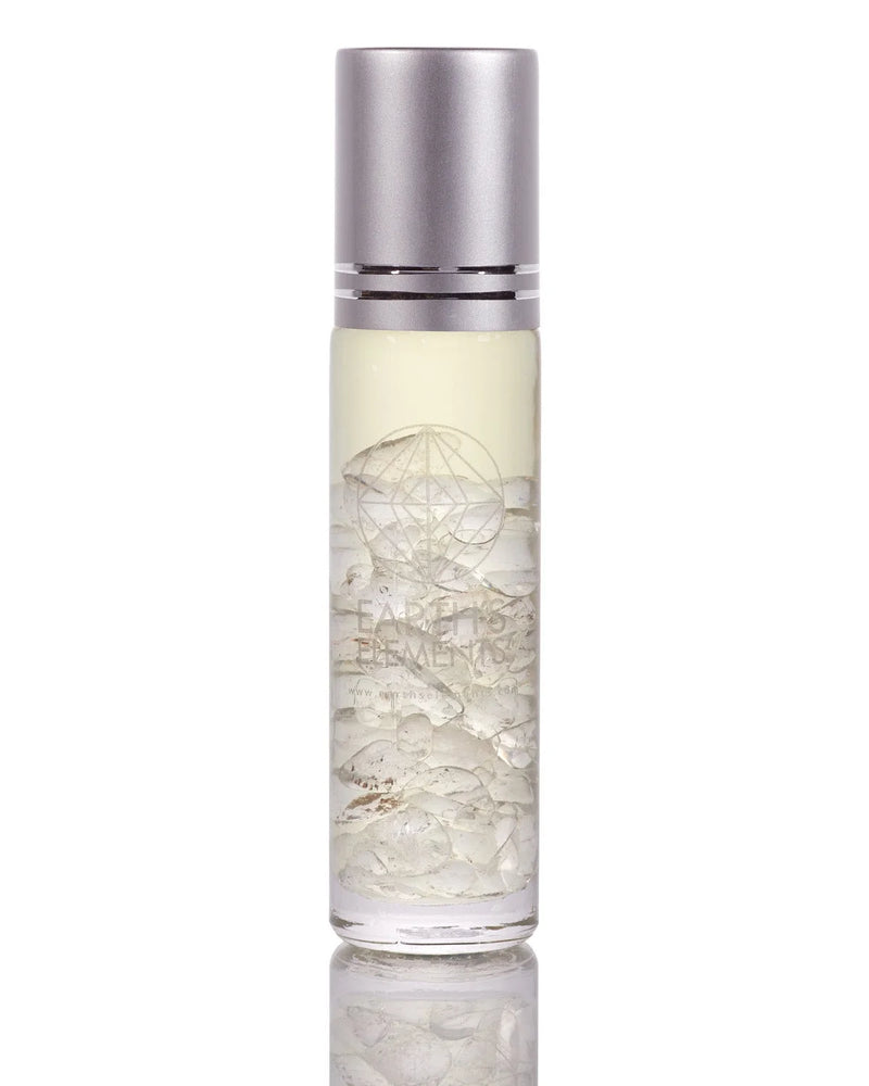 Glass bottle with silver cap containing white crystals, perfect gift for essential oils lovers