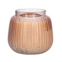 Elegant wood-patterned glass candle holder for Sweet Grace Pink Glass Candle