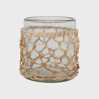 Glass Rattan Wrapped Votive Holder featuring a decorative rope around the glass candle