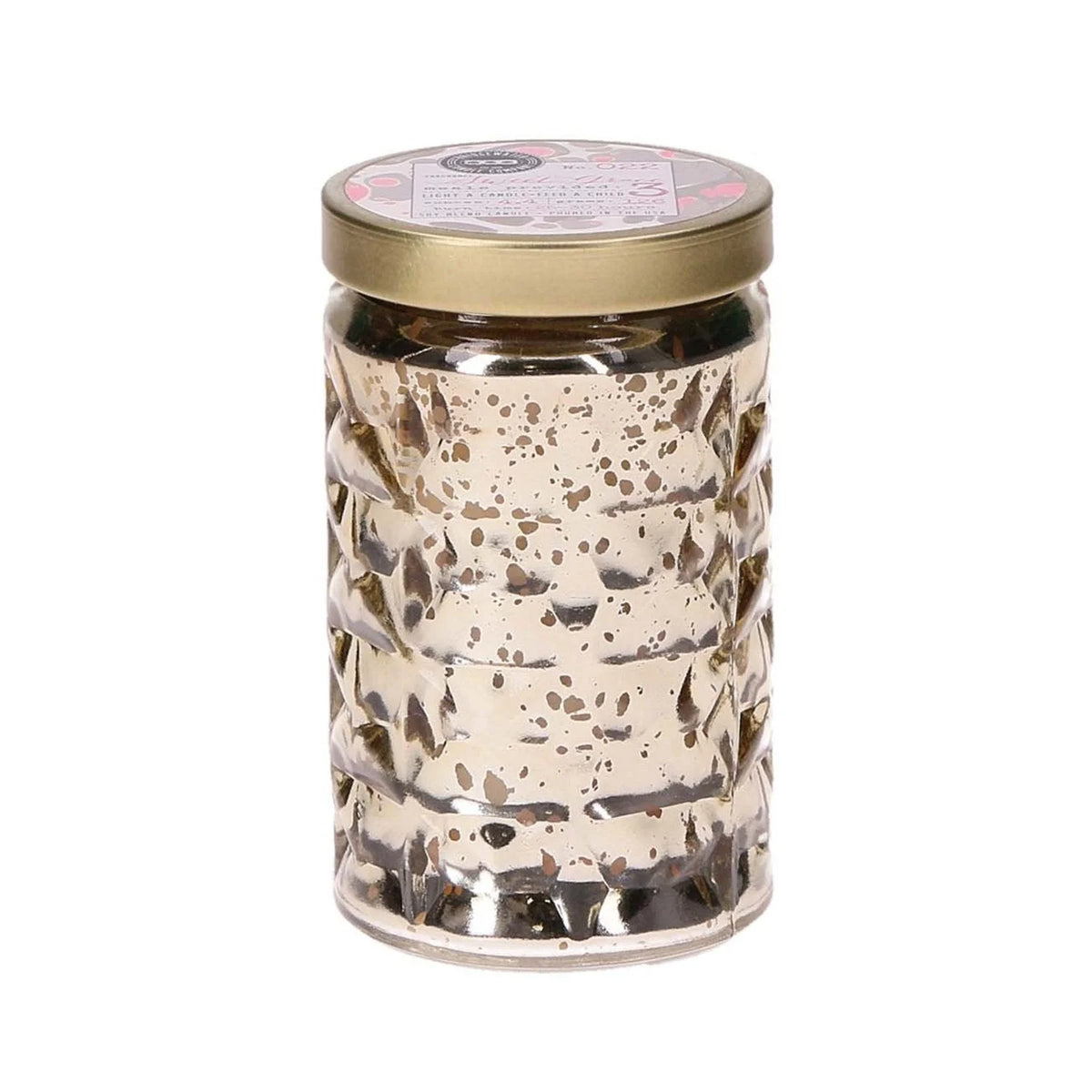 Glass jar with textured pattern and gold lid for Sweet Grace Passion Fruit Sparkling Tea Candle