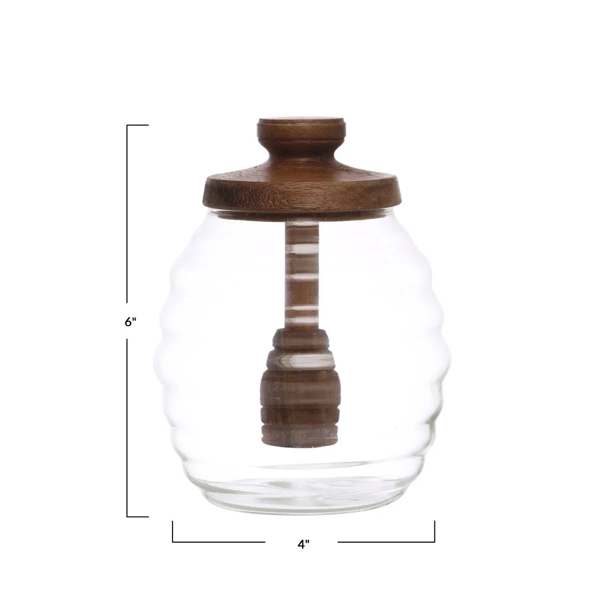 Glass jar with wooden lid and dipper, featuring acacia wood for a boho aesthetic