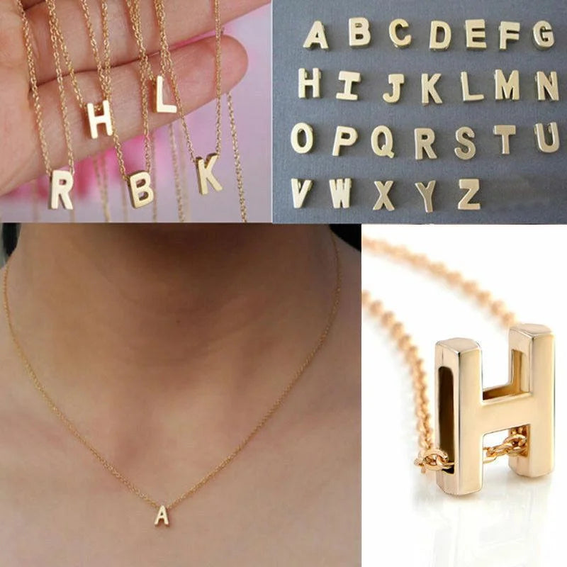 Dainty Initial A Gold Necklace from Daisy Lane featuring a gold alphabet pendant and chain