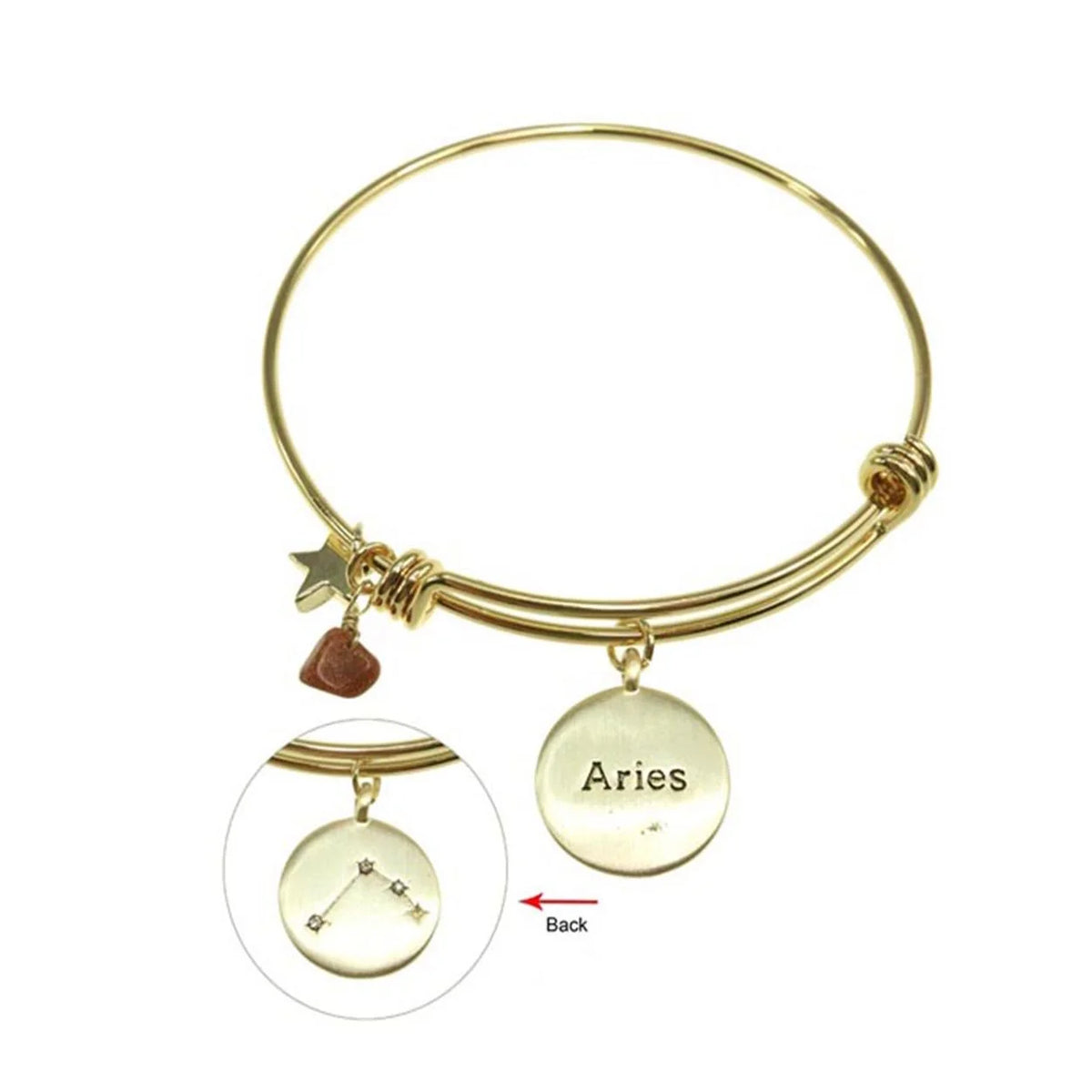 Gold bang bracelet with heart charms in 20 Karat Gold Plated Aries Zodiac Bracelet