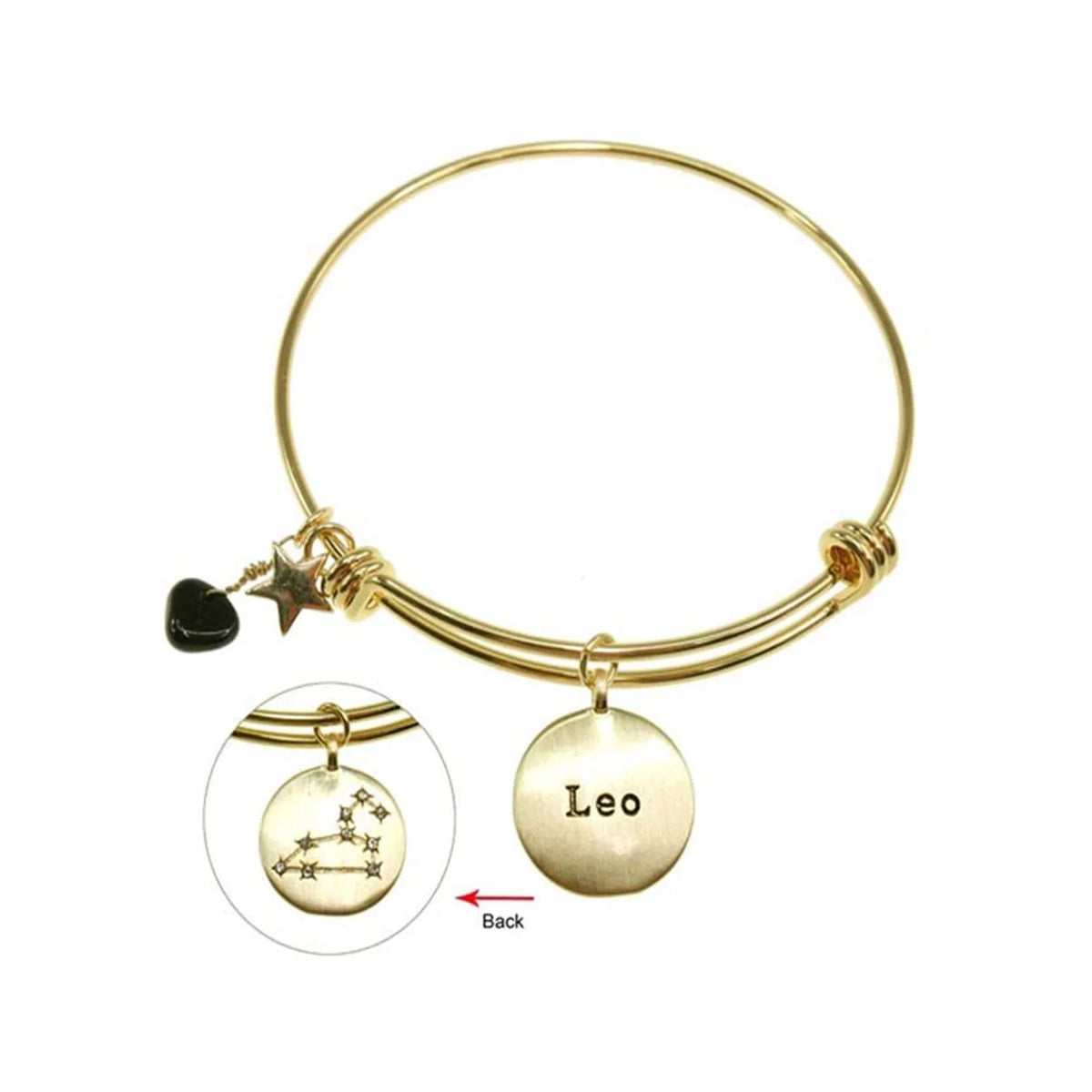 Gold bang bracelet with black heart charm from 20 Karat Gold Plated Zodiac Sign Bracelets