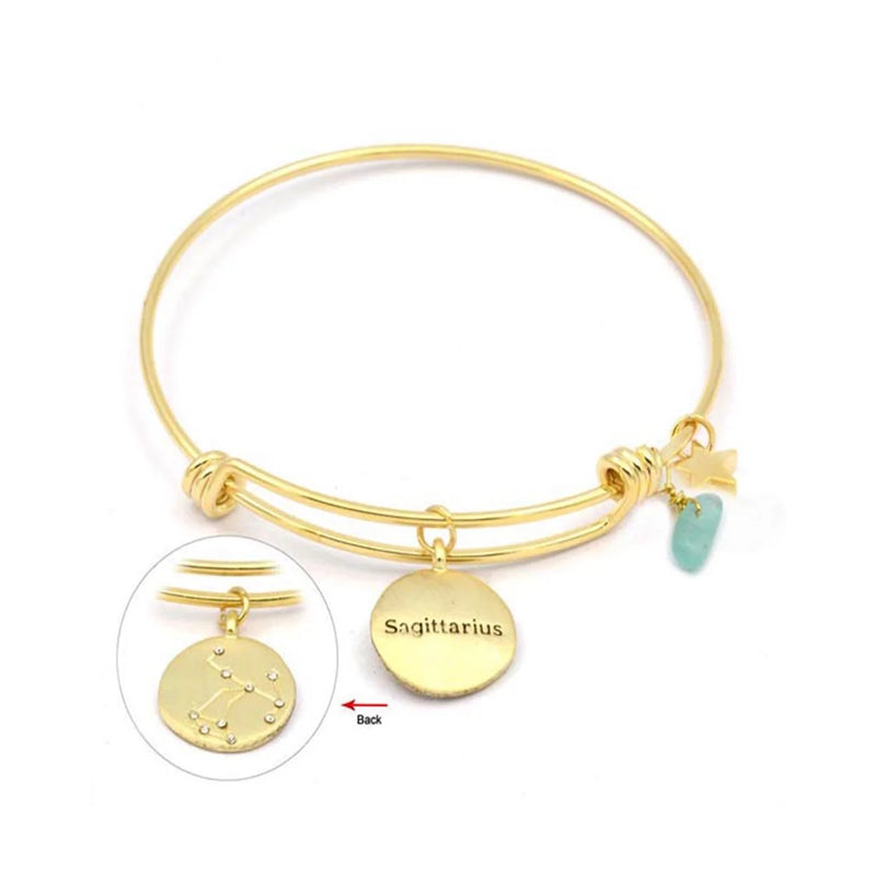 Gold bang bracelet with star and green bead for Sagittarius zodiac sign in 20 Karat Gold