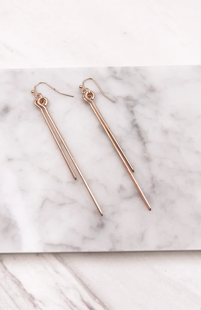 Rose Gold Drop Earrings featuring elegant gold bar design for sophisticated style