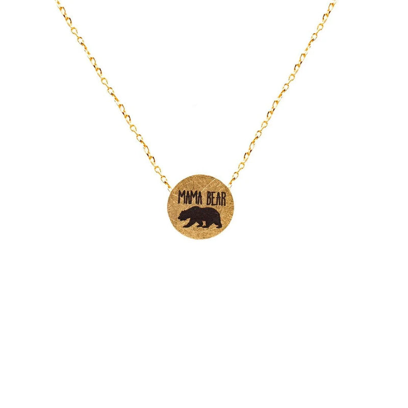 Gold bear necklace featured in the stylish Mama Bear Necklace collection