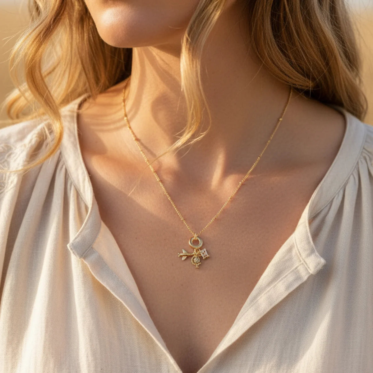 Journey Gold Charm Necklace with intricate gold bee detail