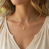 18K gold bee zirconia necklace with delicate chain and intricate honey bee design