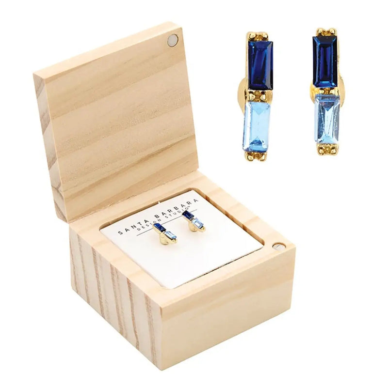 Gold and blue gemstone Treasure Box Earrings showcasing elegant box earrings design