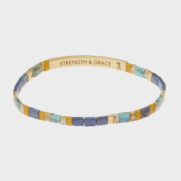 Gold and blue stone GOOD KARMA MIYUKI BRACELET crafted with Japanese glass Miyuki beads