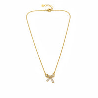 Gold Free Spirit Bow Charm Necklace with Diamond Accents