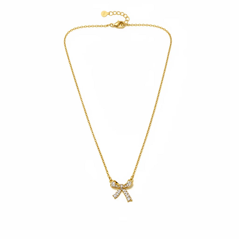 Gold Free Spirit Bow Charm Necklace with Diamond Accents