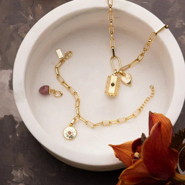 Interchangeable healing gold charm bracelet with tourmaline pendant for women’s boho chic style