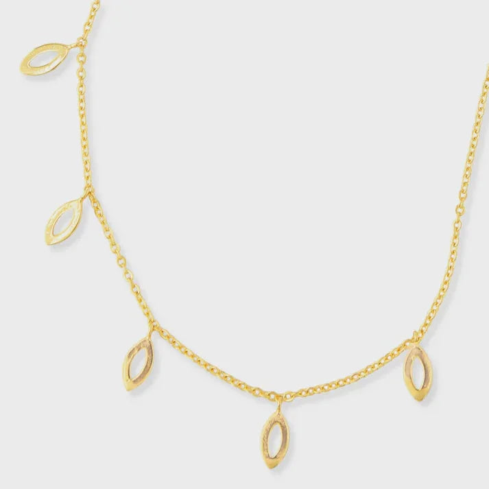 Almond Cutouts Gold Necklace featuring six marquise-shaped charms for elegant style