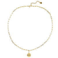 Gold chain necklace with circular pendant charm for women’s boho chic clothing at Shop Daisy