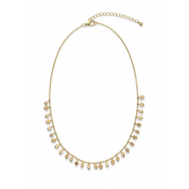 Bohemian dainty gold charm necklace with dangling crystal pendants