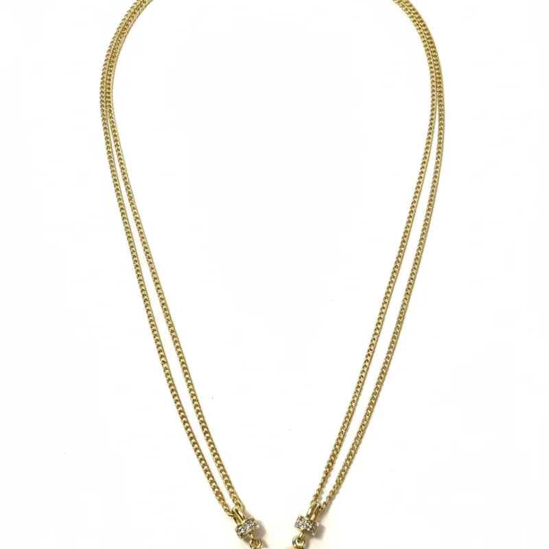 Dainty layered golden heart necklace with diamond accents for women’s boho chic