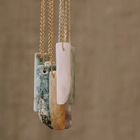 Stone Point Necklace with Labradorite: Gold Chain, Semi-Precious Rectangular Pendants