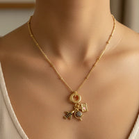 Journey Gold Charm Necklace with Diamond Accents and Shield Pendant