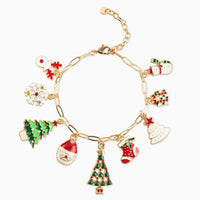 Classic Christmas 9 Charm Bracelet with Gold and Colorful Enamel Charms