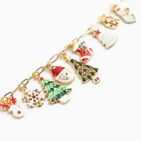 Classic Christmas charm bracelet with gold, enamel, and rhinestones