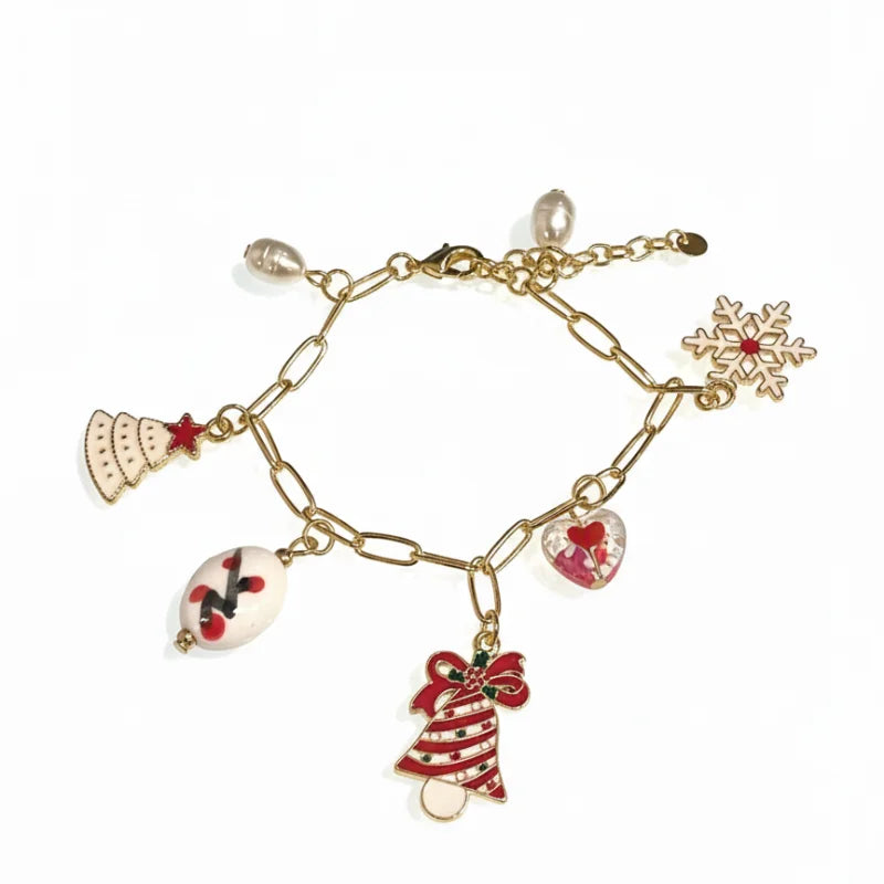 Festive Charm Christmas Bracelet with Gold and Enamel Accents