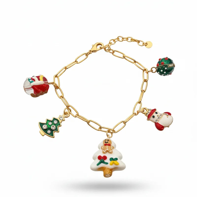 Festive winter Christmas bracelet with Santa, snowman, gingerbread pendants