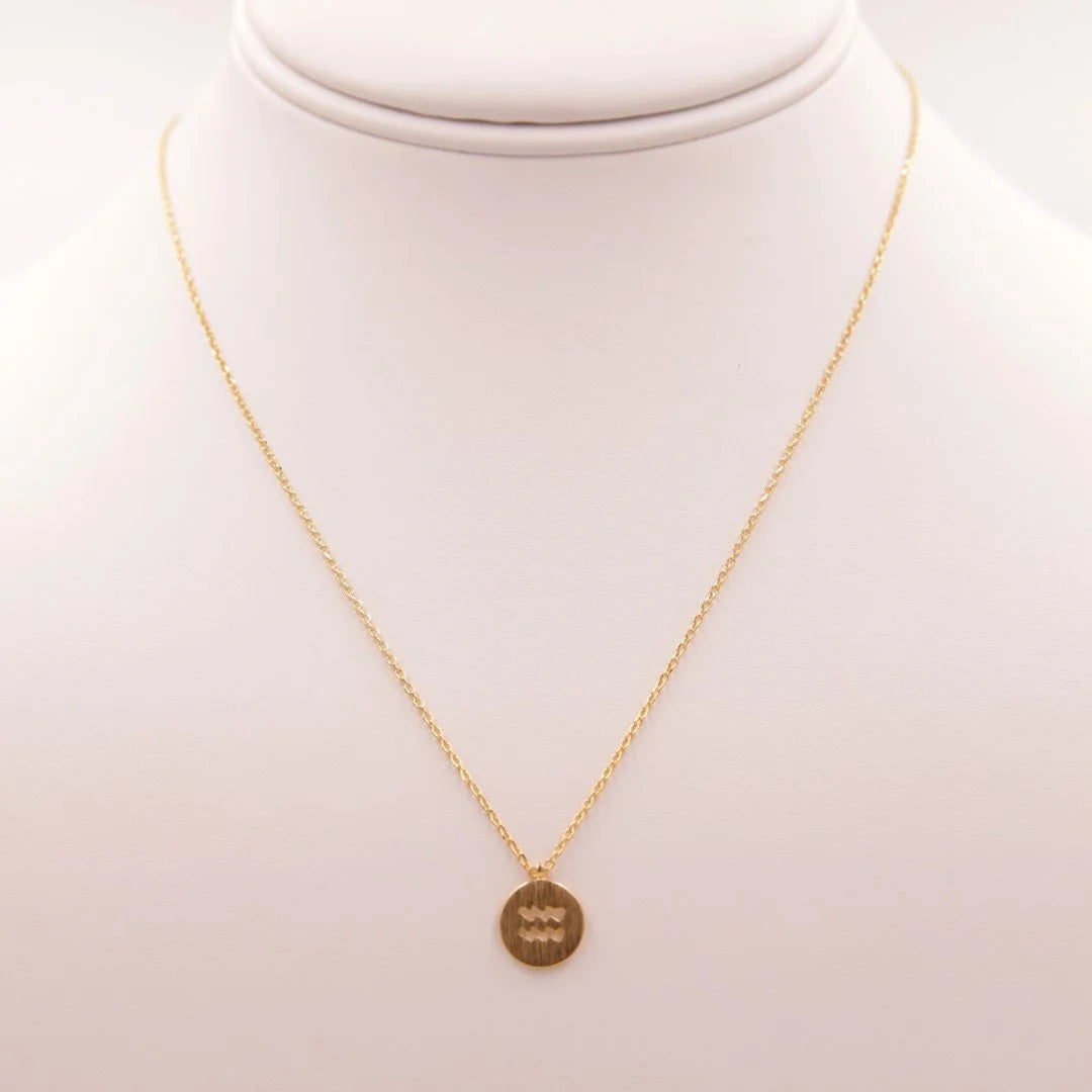 Gold coin necklace featuring the Aquarius zodiac sign, perfect for astrology enthusiasts