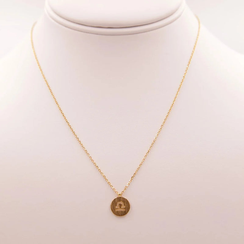 Gold Coin Necklace featuring the Libra Zodiac Sign in elegant design for zodiac sign lovers