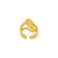 Gold-colored adjustable looped ring with cubic zirconia centerpiece and triple gold plating