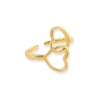 Gold-colored heart ring adjustable with interlocking heart-shaped outlines for elegant wear