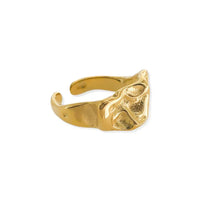 Gold-colored water resistant adjustable ring with organic textured surface