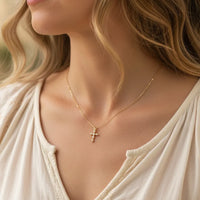 Gold dipped belief gold cross pendant necklace with beaded chain for elegant style
